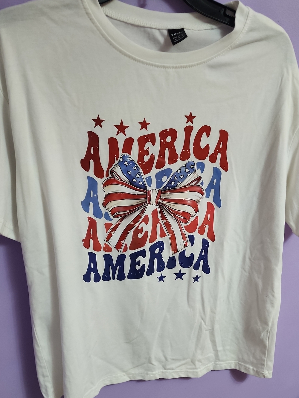 America Graphic Tee - White with Red & Blue Bow
